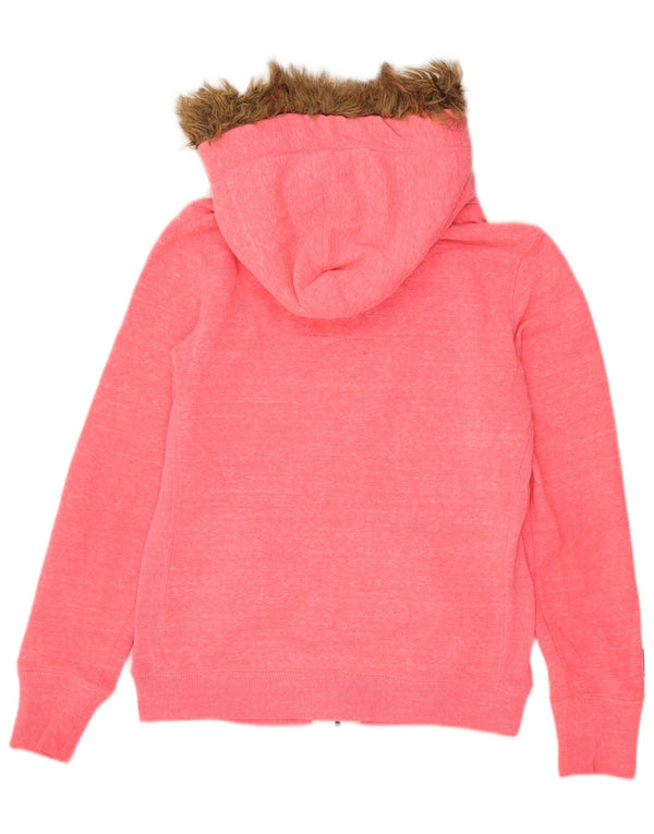 Suéter feminino Superdry com capuz e zíper gráfico UK 14 médio rosa manchado