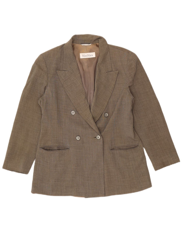 Jaqueta blazer feminina com peito duplo Max Mara Reino Unido 16 Lã virgem cáqui grande