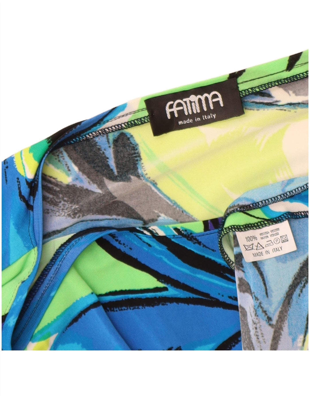 Top feminino vintage manga 3/4 Reino Unido 12 viscose floral multicolorida média