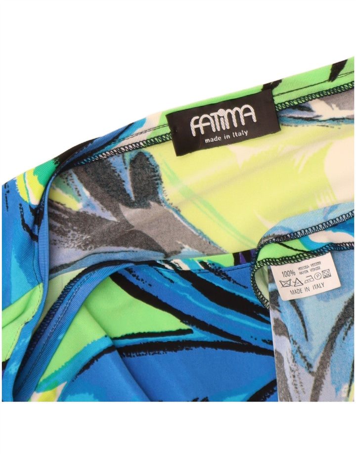 Top feminino vintage manga 3/4 Reino Unido 12 viscose floral multicolorida média