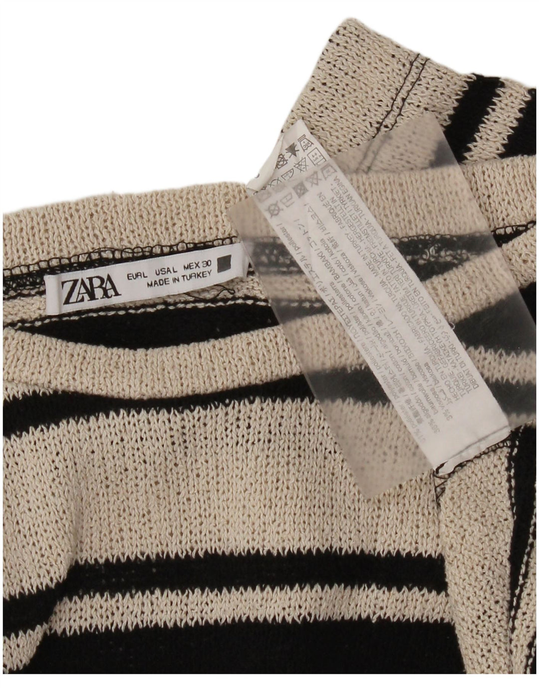 Zara Suéter feminino oversized com gola canoa Reino Unido 16 listrado preto grande