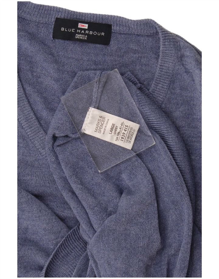 Suéter masculino Marks & Spencer Blue Harbor com decote em V grande acrílico azul