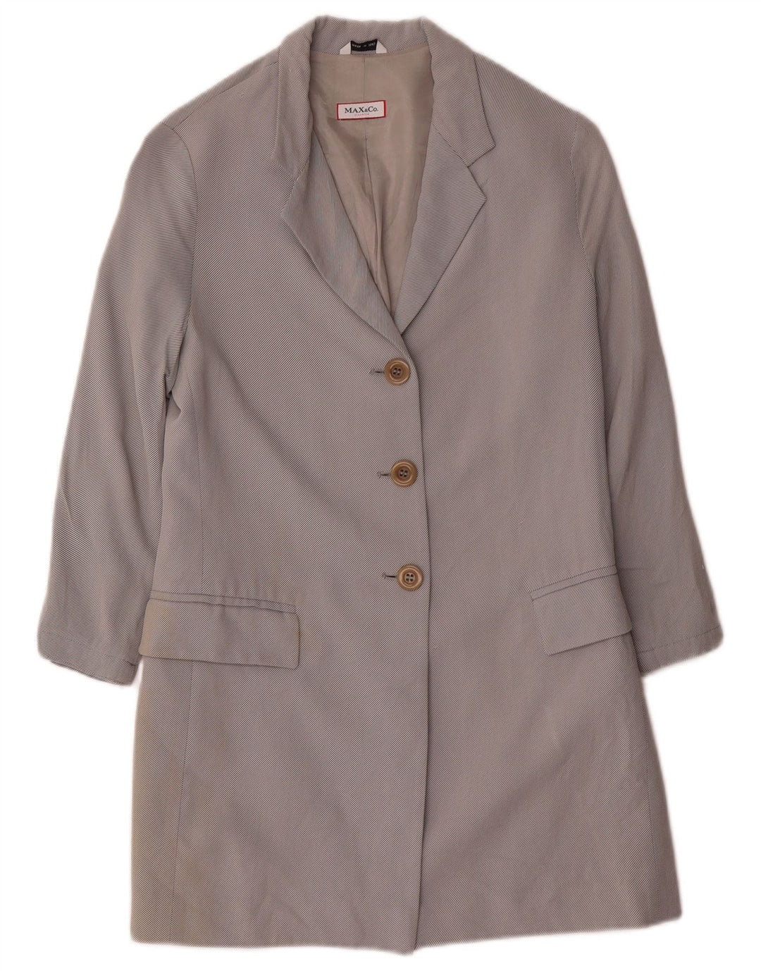 Jaqueta blazer feminina Longline com 3 botões da Max & Co. UK 10 Viscose cinza pequena