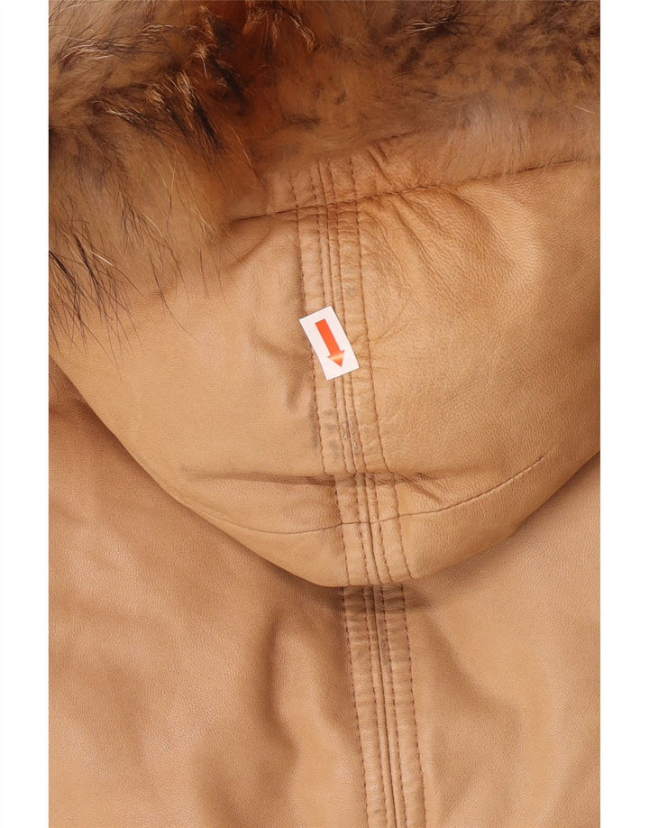 Jaqueta feminina de couro acolchoada com capuz PEUTEREY Reino Unido 10 couro marrom pequeno