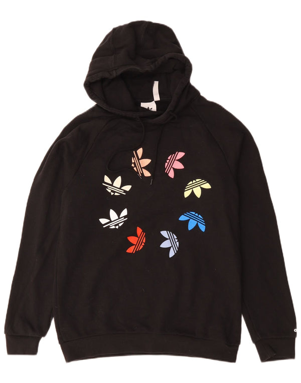 ADIDAS Womens Graphic Oversized Hoodie Jumper Reino Unido 10 Pequeno Algodão Preto
