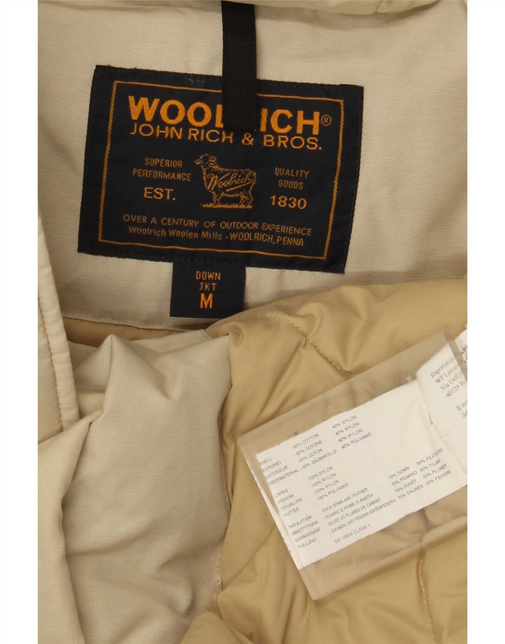 Casaco acolchoado com capuz feminino Woolrich Reino Unido 14 algodão bege médio