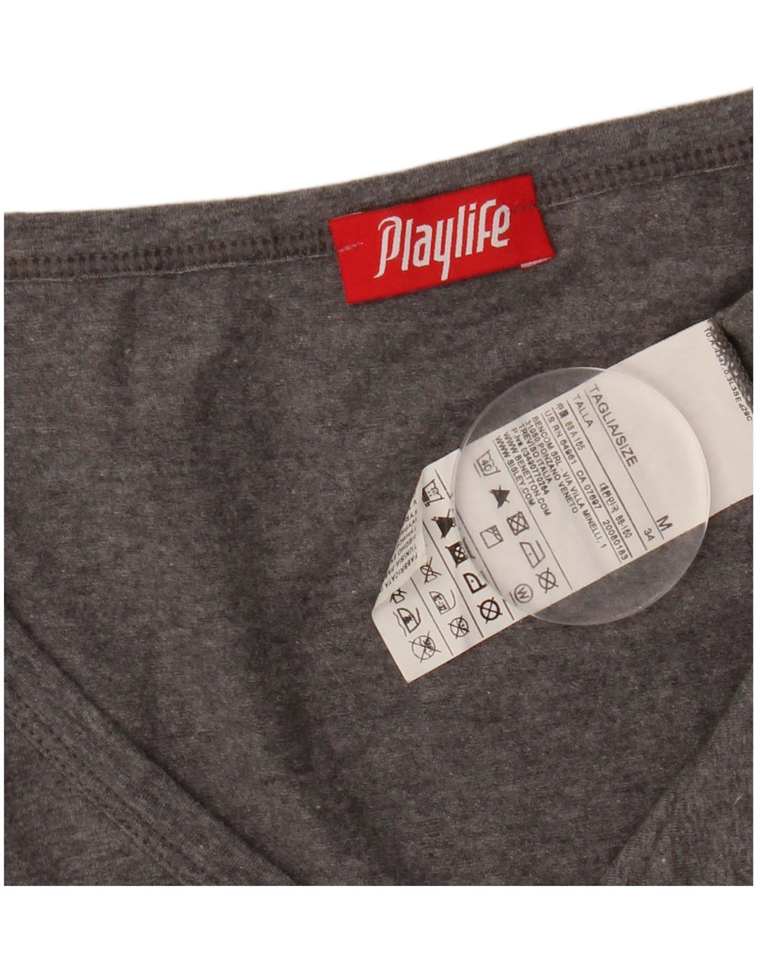 Top feminino PLAYLIFE manga comprida UK 12 algodão cinza médio