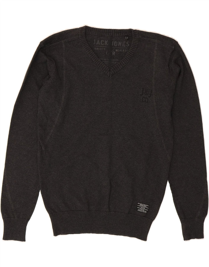 JACK & JONES Mens V-Neck Jumper Sweater Large Grey Cotton Vintage Jack & Jones and Second-Hand Jack & Jones from Messina Hembry 