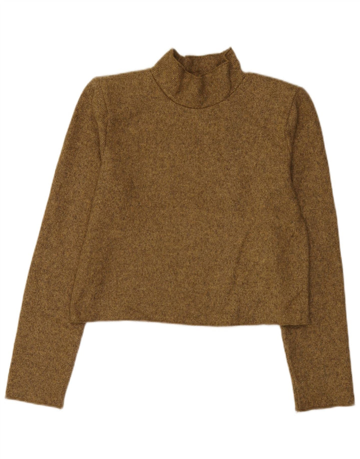 Zara Womens Crop Top Manga Longa Reino Unido 10 Pequeno Poliéster Verde Manchado