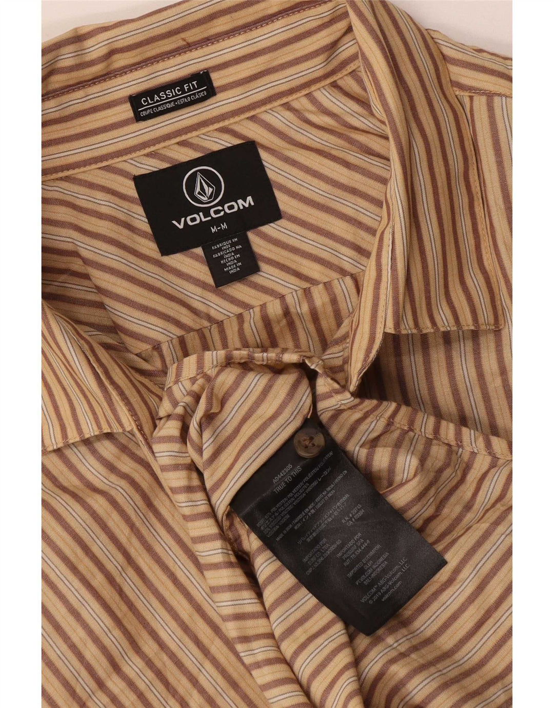 Camisa masculina de manga curta Classic Fit da Volcom poliéster listrado bege médio