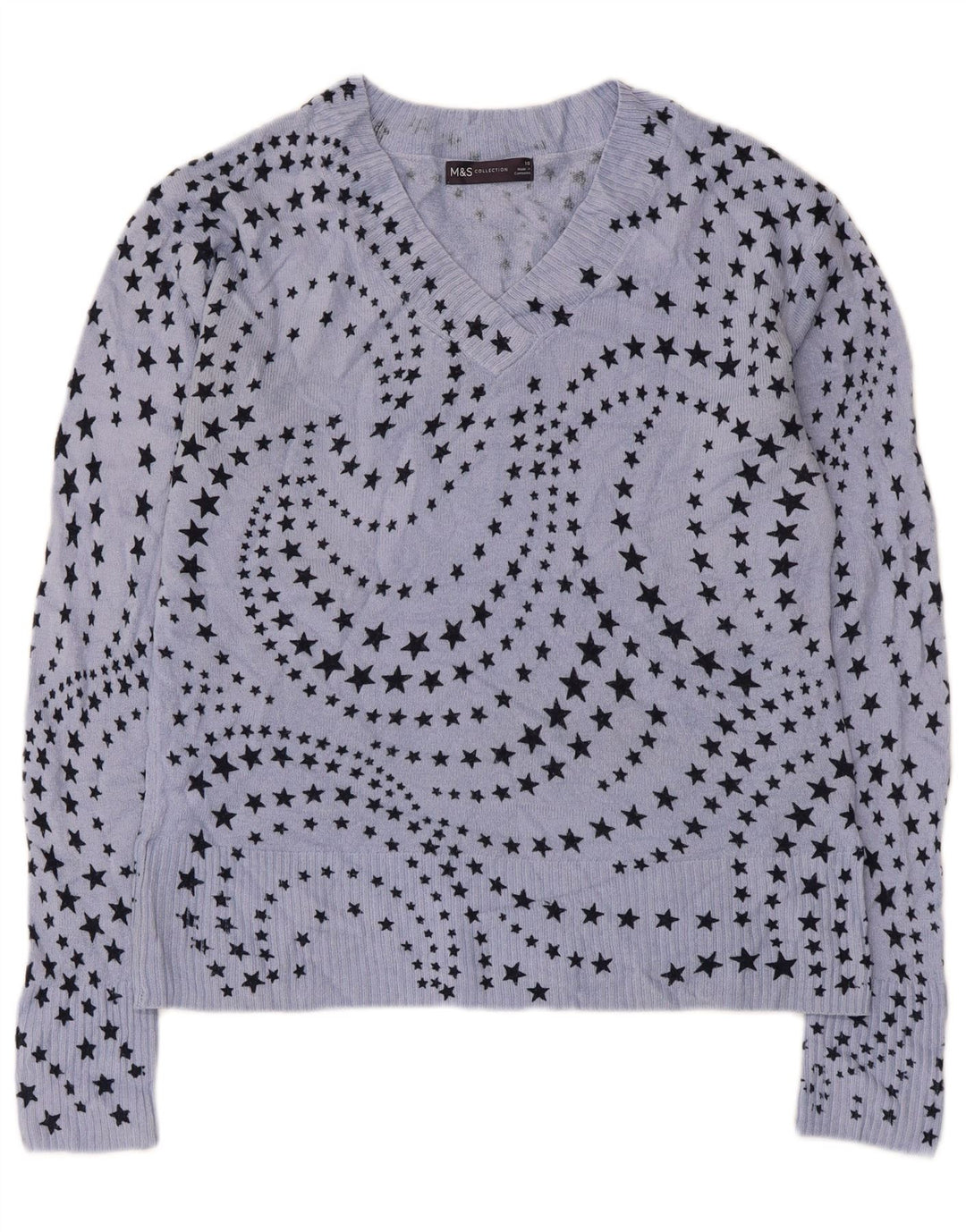 Suéter feminino Marks & Spencer com estampa abstrata e decote em V Reino Unido 10 pequeno B