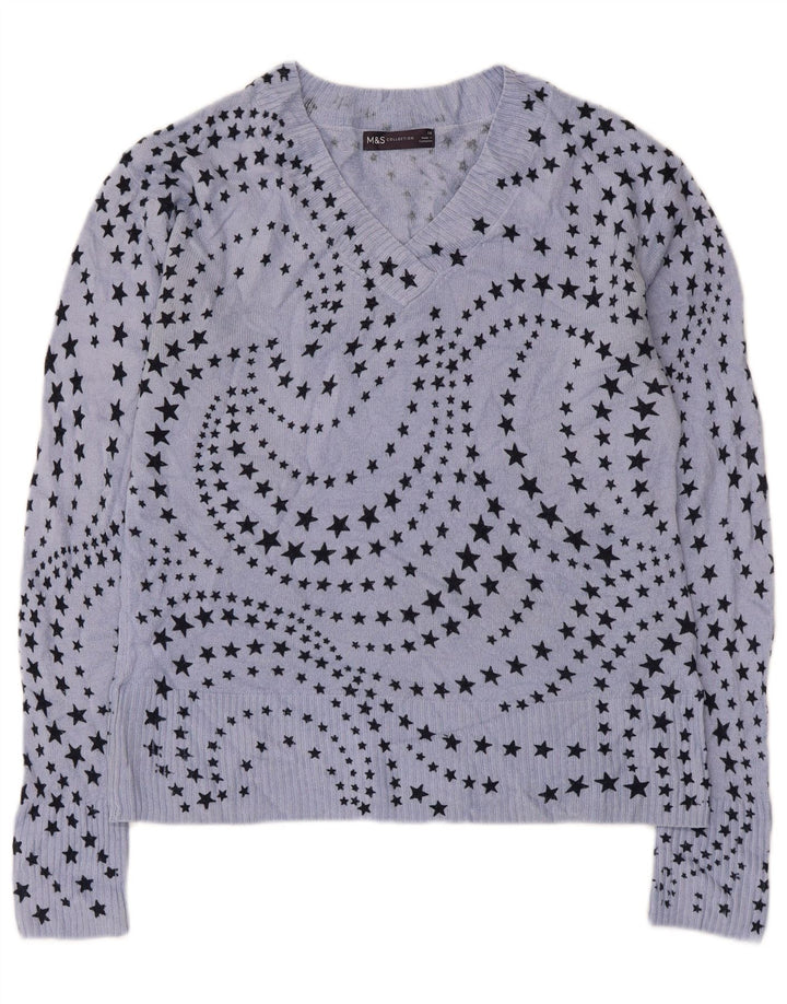 Suéter feminino Marks & Spencer com estampa abstrata e decote em V Reino Unido 10 pequeno B