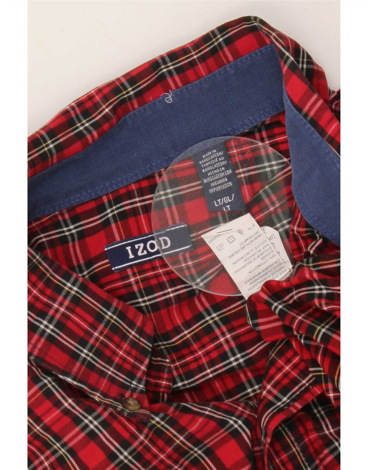 Camisa masculina Izod grande xadrez vermelha de algodão