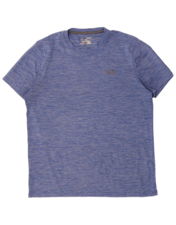 Camiseta masculina Under Armour Heat Gear superior poliéster manchado azul médio