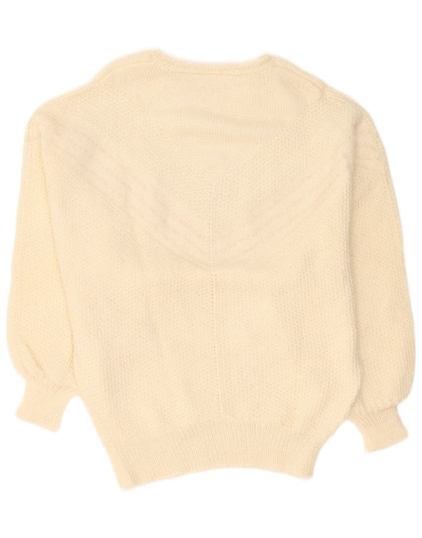 Suéter feminino vintage com gola canoa Reino Unido 16 grande esbranquiçado