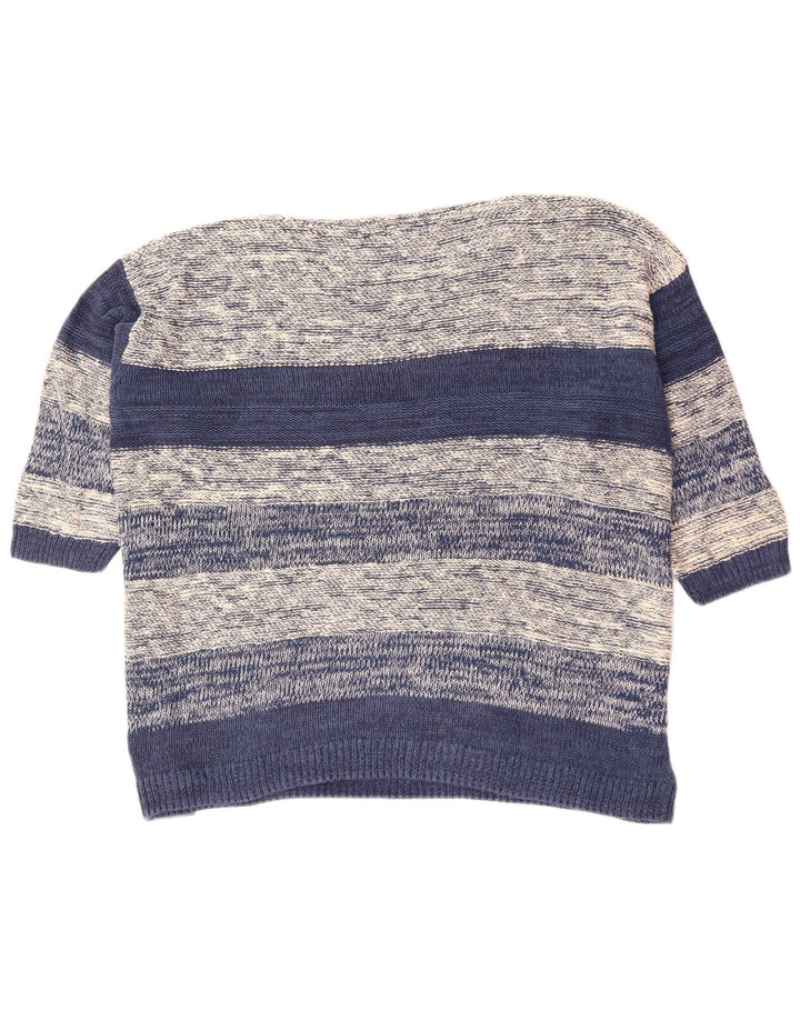 Suéter feminino CHAPS manga 3/4 com gola canoa Reino Unido 22 3XL cinza listrado