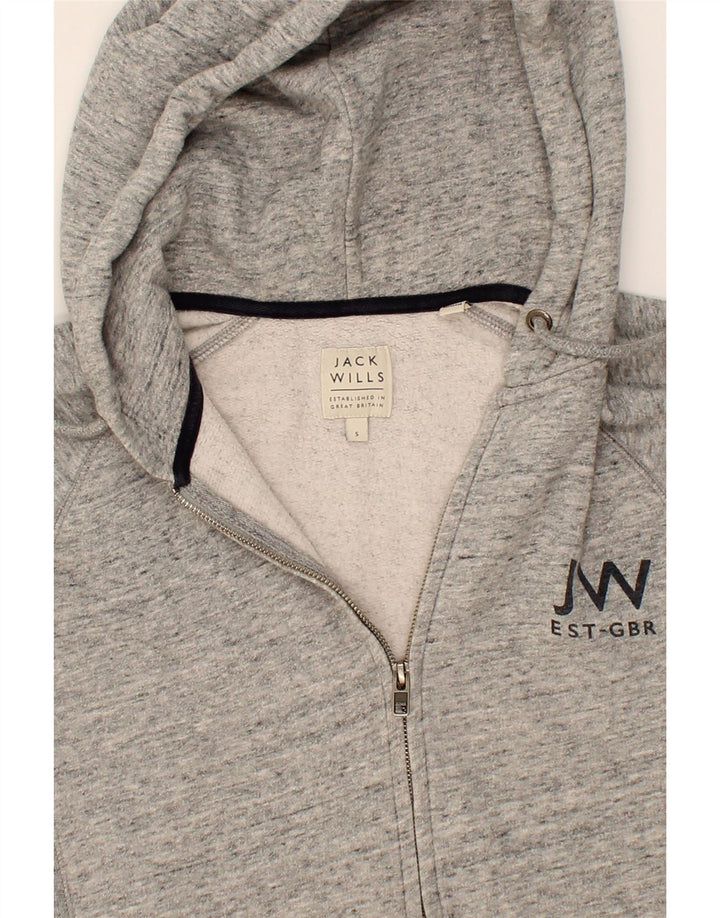 JACK WILLS Mens Graphic Zip Hoodie Sweater Small Grey Flecked Cotton Vintage Jack Wills and Second-Hand Jack Wills from Messina Hembry 