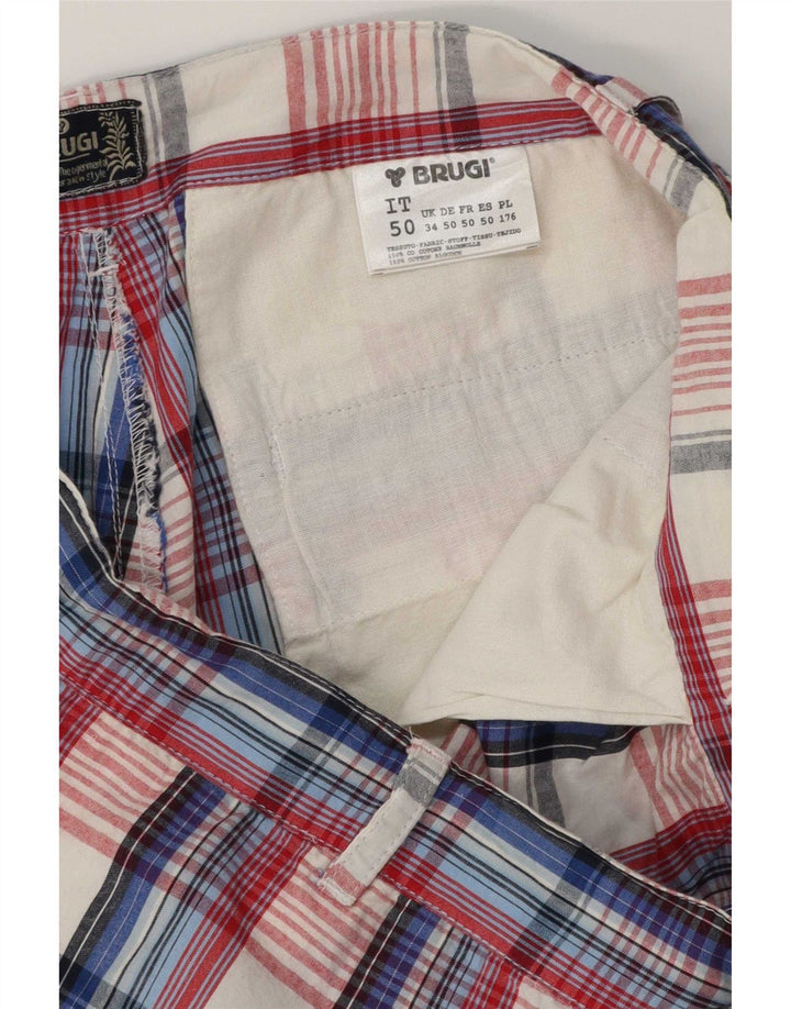 Brugi Mens Cargo Shorts Grande W34 Azul Xadrez Algodão