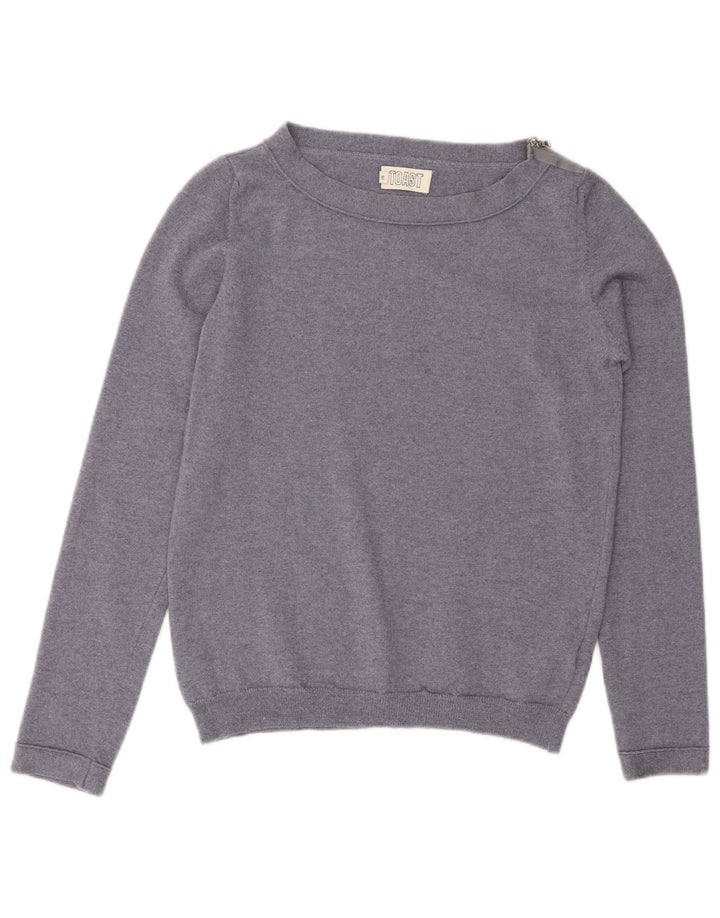 Suéter feminino Toast com gola canoa e gola redonda Reino Unido 10 lã azul pequena