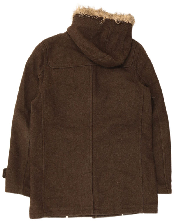 TOPMAN Mens Hooded Duffle Coat UK 38 Medium Brown Wool