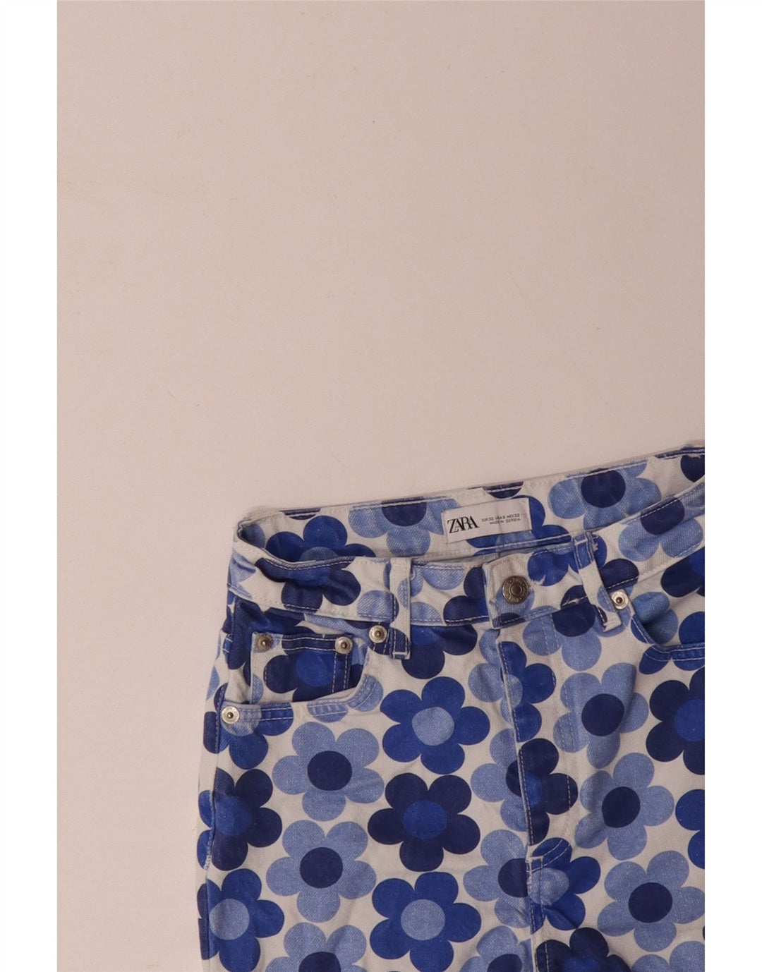 ZARA Jeans retos femininos EU 32 2XS W22 L28 Azul Floral