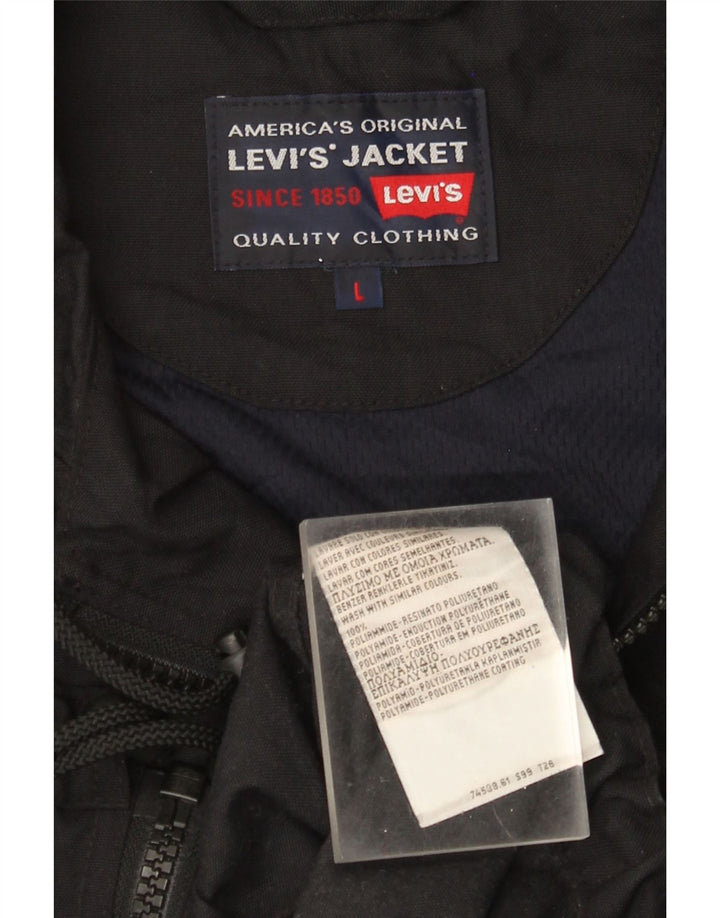 Jaqueta de chuva masculina com capuz Levi's UK 40 grande poliamida preta