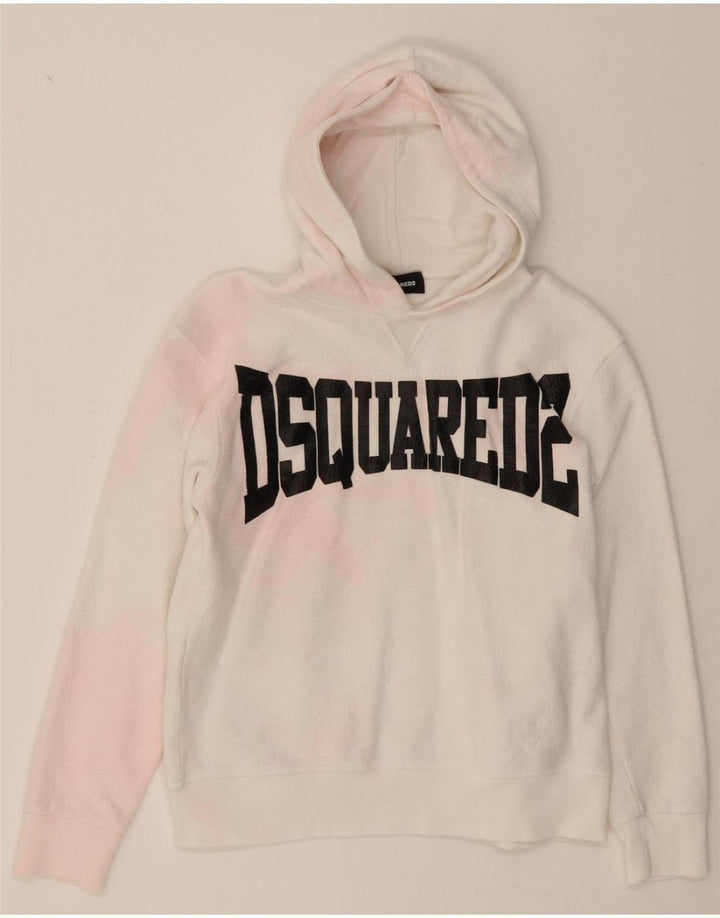 DSQUARED2 Girls Graphic Hoodie Jumper 11-12 Years White Tie Dye Cotton Vintage Dsquared2 and Second-Hand Dsquared2 from Messina Hembry 