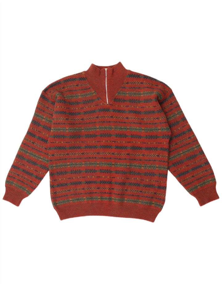 Suéter masculino Mexx com zíper e gola grande marrom Fair Isle