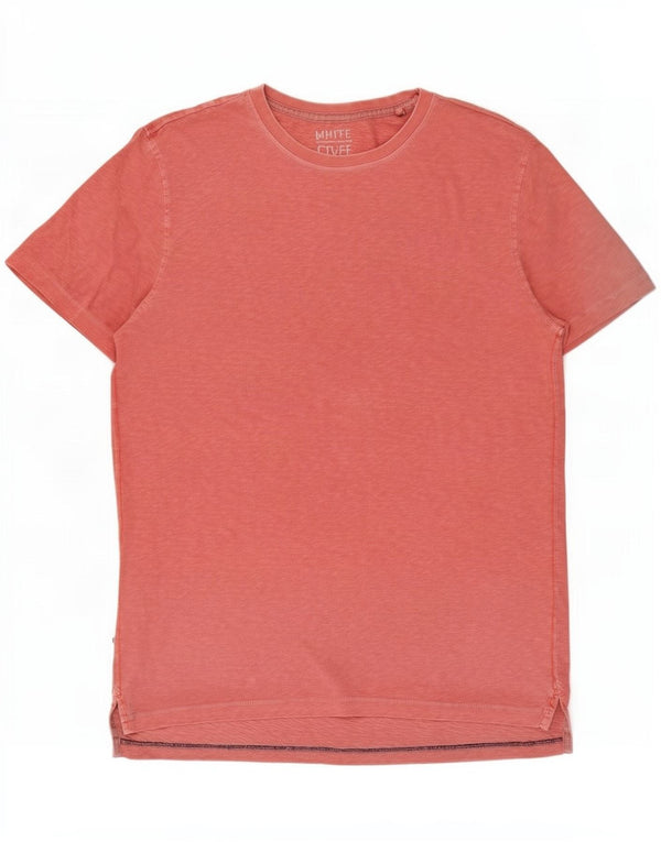 Camiseta masculina branca material pequeno algodão manchado rosa