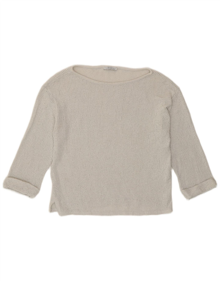 Top feminino Zara manga 3/4 Reino Unido 12 algodão branco médio