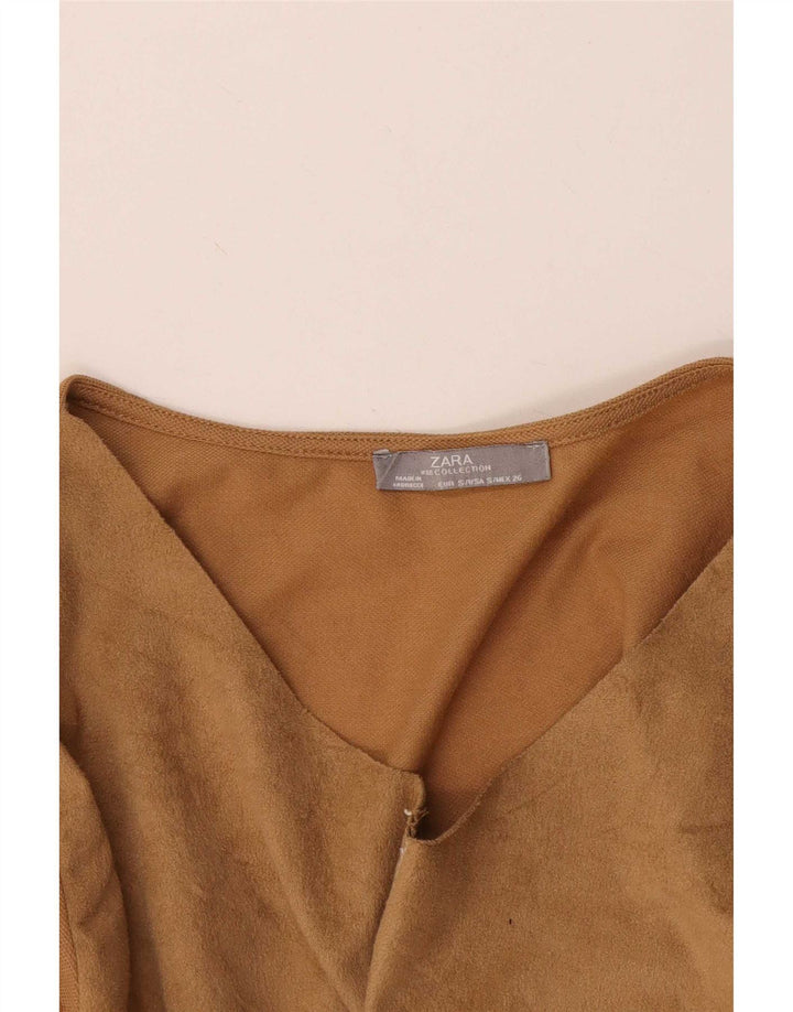 Zara Blusa Feminina Top UK 10 Pequena Marrom