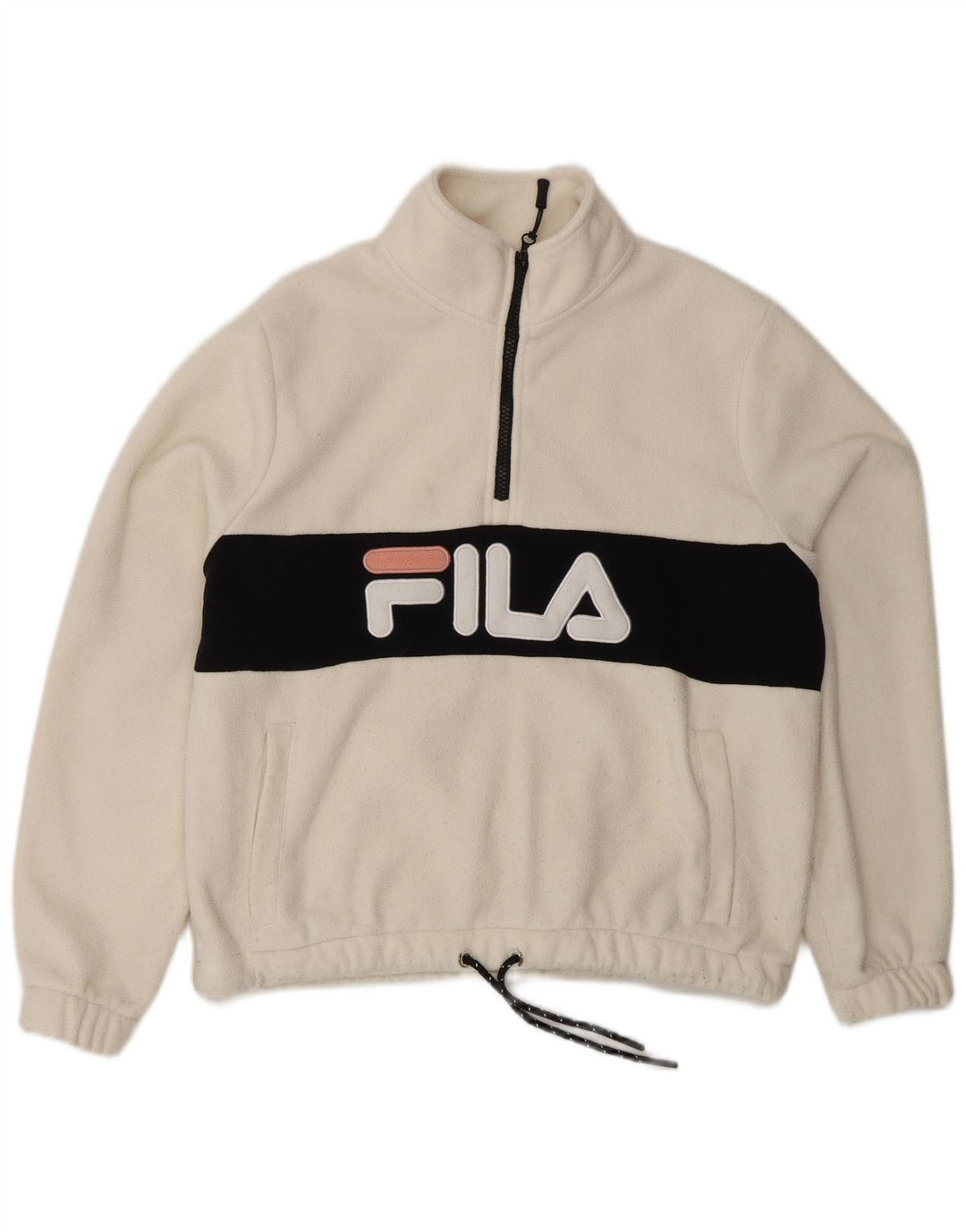 Jumper feminino de lã gráfico oversized FILA Reino Unido 10 pequeno bloco colorido branco