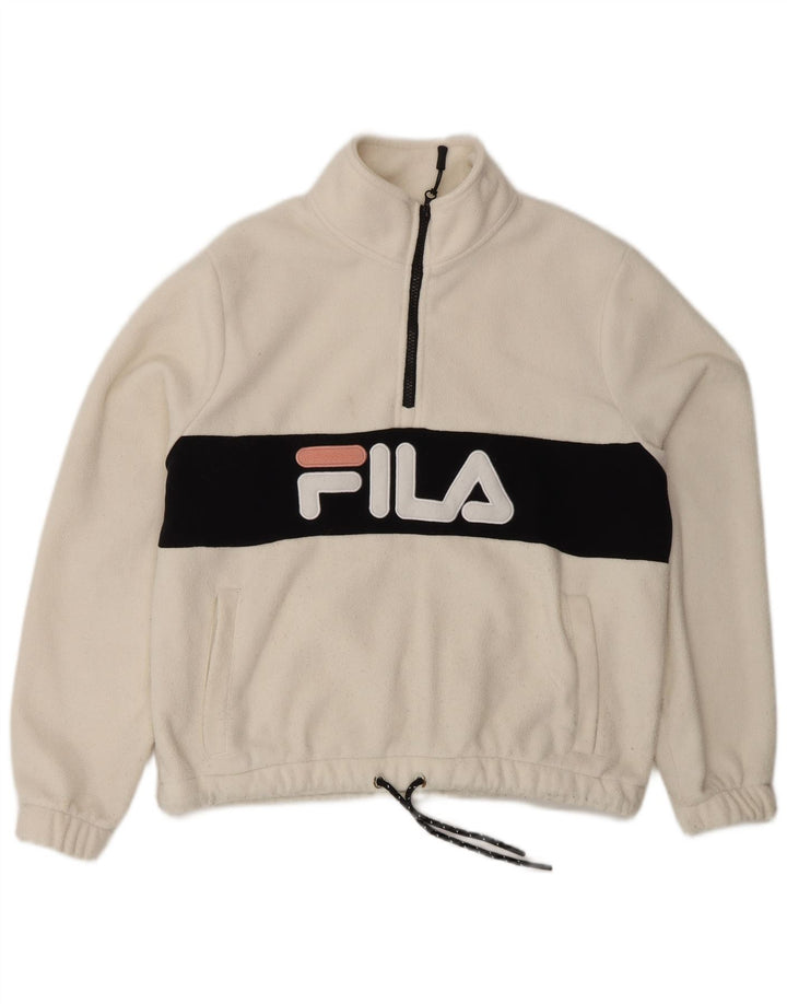 Jumper feminino de lã gráfico oversized FILA Reino Unido 10 pequeno bloco colorido branco
