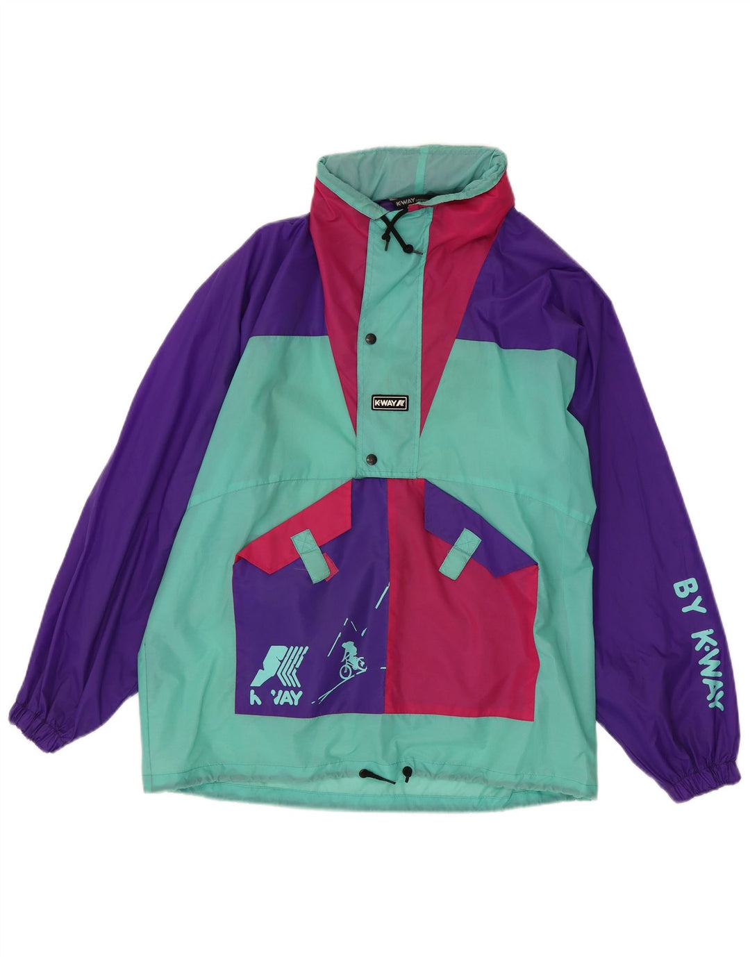 Jaqueta de chuva masculina gráfica K-Way UK 38 bloco colorido médio multicolorido