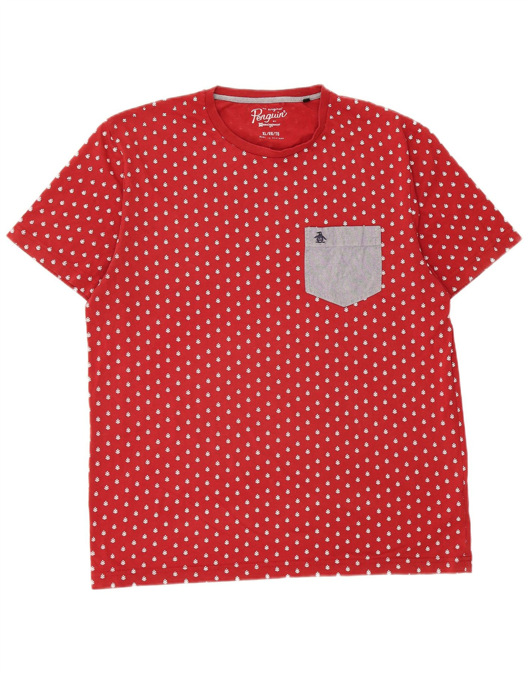 Camiseta masculina Penguin Top XL algodão manchado vermelho