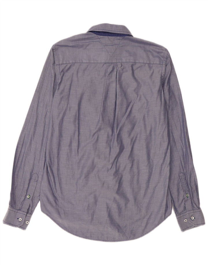 Camisa masculina Tommy Hilfiger Custom Fit pequena azul algodão