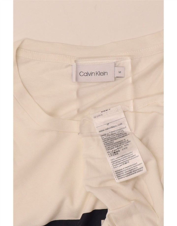 CALVIN KLEIN Camiseta masculina gráfica Top médio branco algodão colorblock