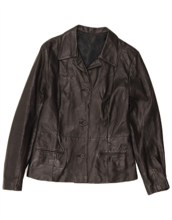 Jaqueta blazer de couro vintage feminina com 3 botões IT 44 couro preto médio