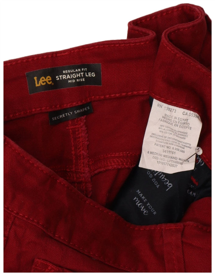 Calça jeans feminina LEE cintura média regular ajuste reto EUA 6 médio W30 L28 vermelho