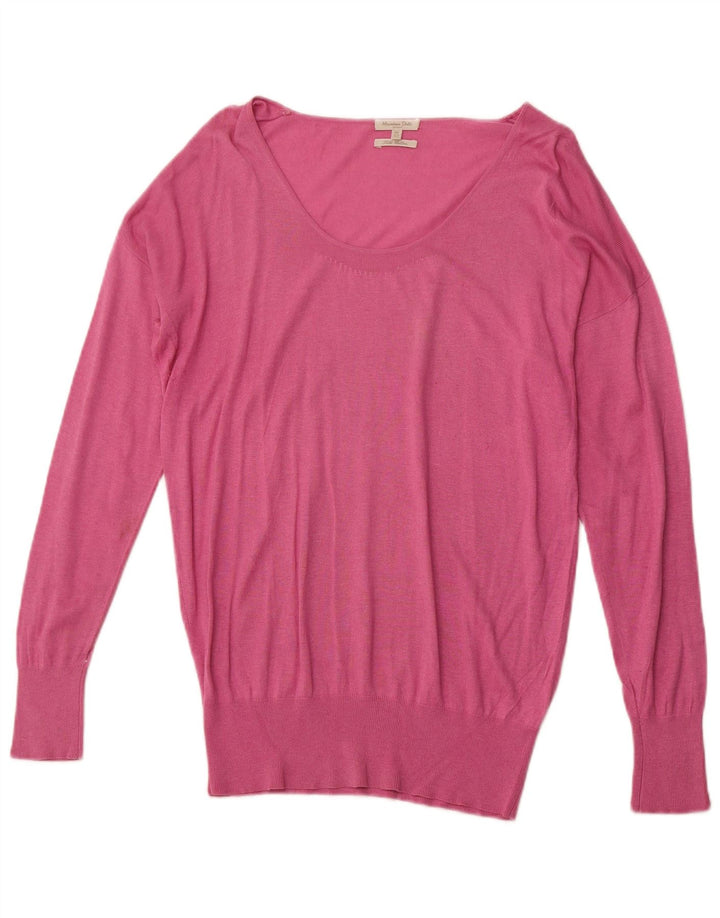 Suéter feminino MASSIMO DUTTI com gola canoa Reino Unido 14 seda rosa médio