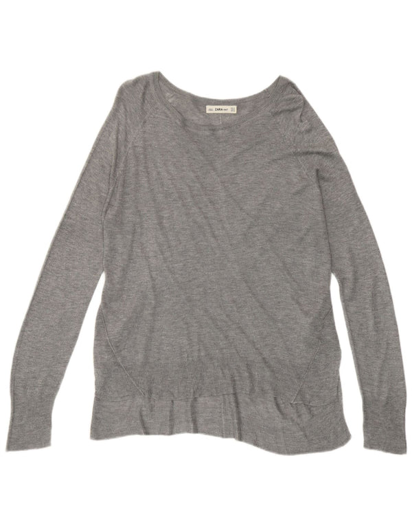 Suéter feminino Zara com gola canoa UK 14 Viscose cinza médio