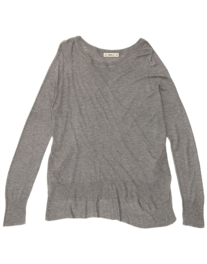 Suéter feminino Zara com gola canoa UK 14 Viscose cinza médio