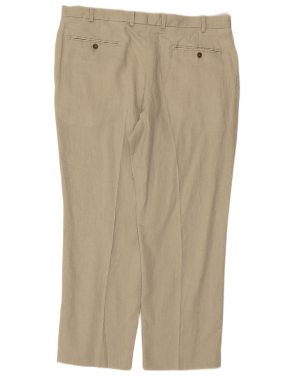Calça masculina de terno reto Marks & Spencer W38 L29 linho bege