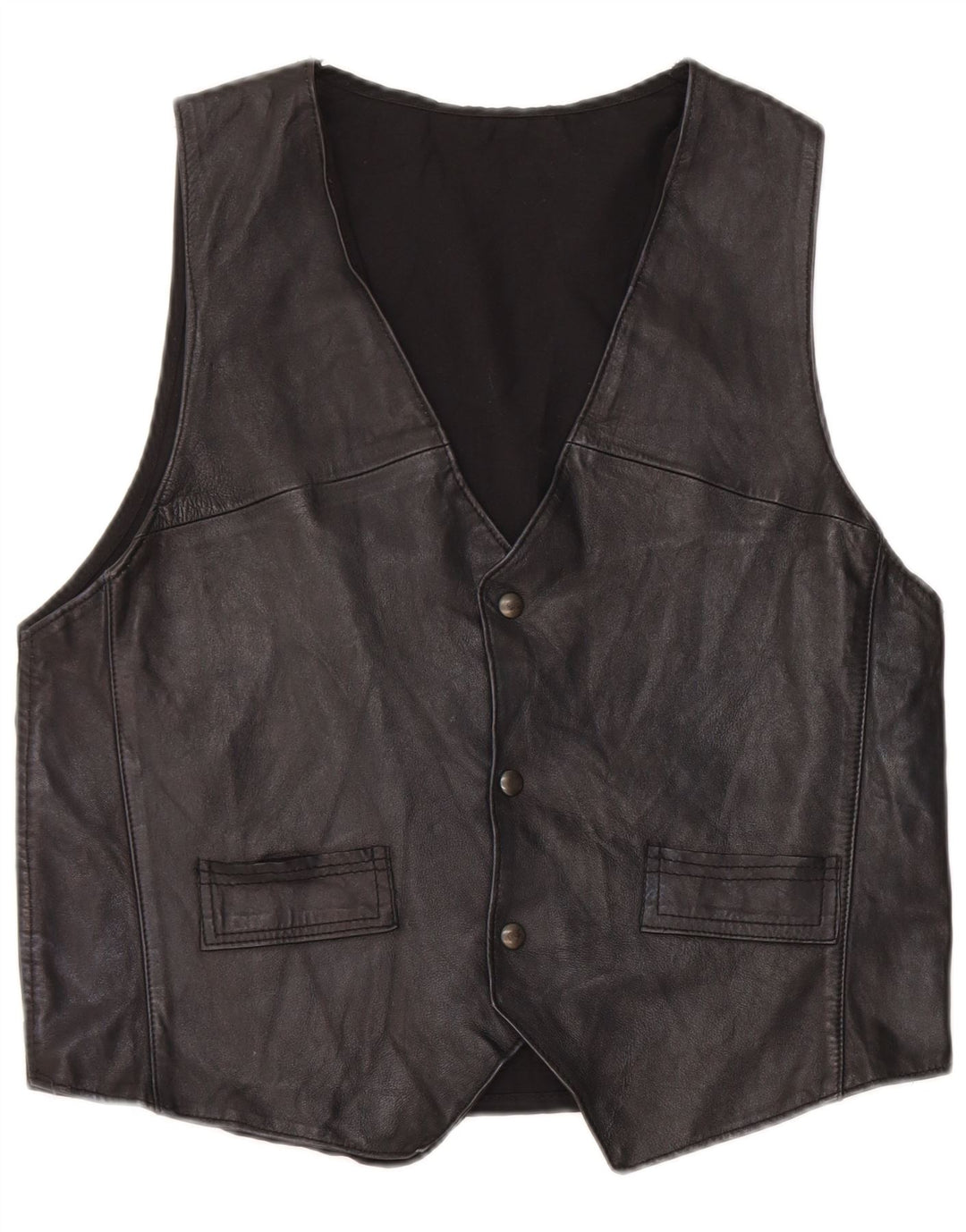 Colete de couro masculino vintage médio preto