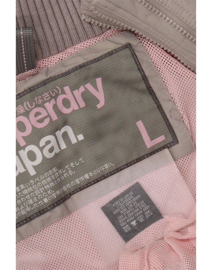 Jaqueta corta-vento feminina Superdry com capuz Reino Unido 16 grande cinza nylon