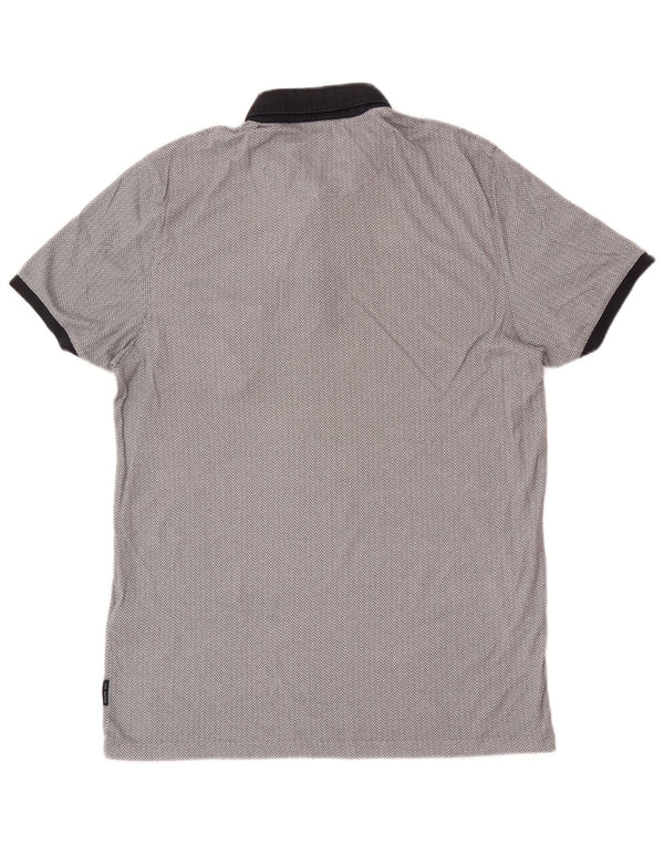 Camisa polo masculina Ted Baker de ajuste regular tamanho 3 algodão geométrico cinza médio