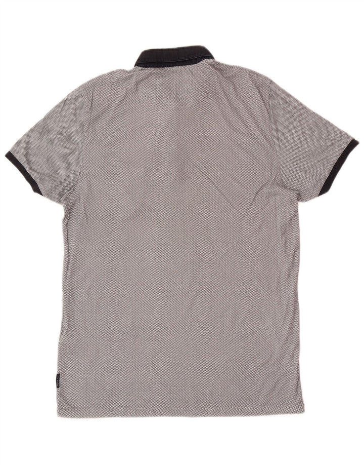 Camisa polo masculina Ted Baker de ajuste regular tamanho 3 algodão geométrico cinza médio
