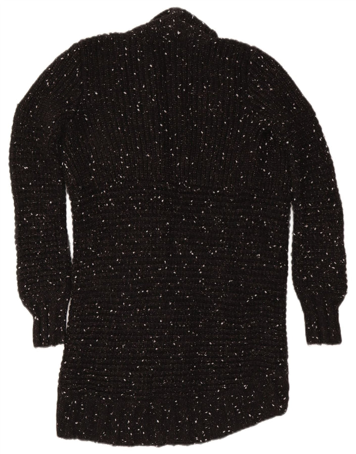 Suéter de cardigã aberto com palangre feminino Gaudi Reino Unido 10 pequeno preto manchado de nylon