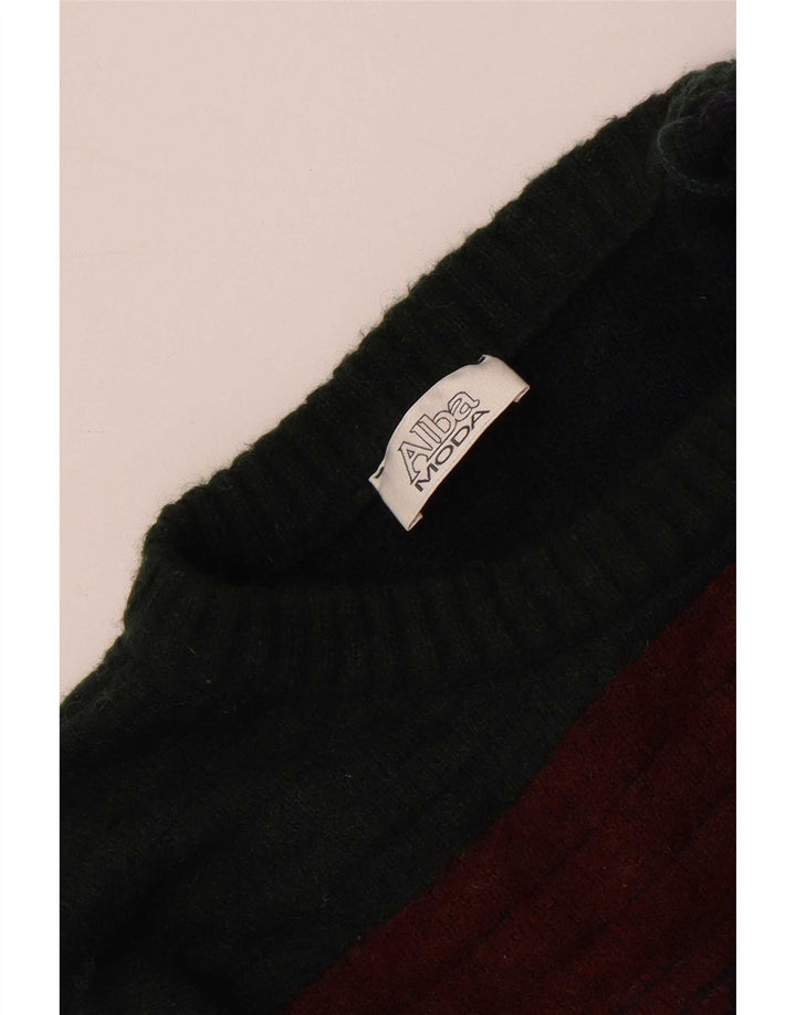 Alba Moda Suéter masculino com gola redonda grande cáqui geométrico