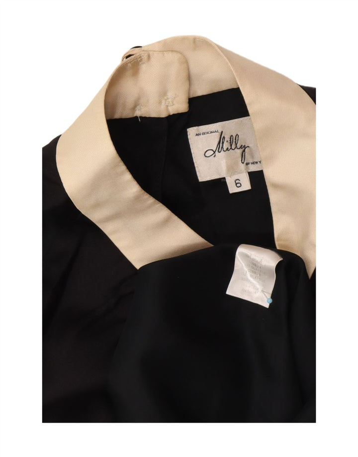 Vestido feminino MILLY sem mangas evasê US 6 seda geométrica preta média